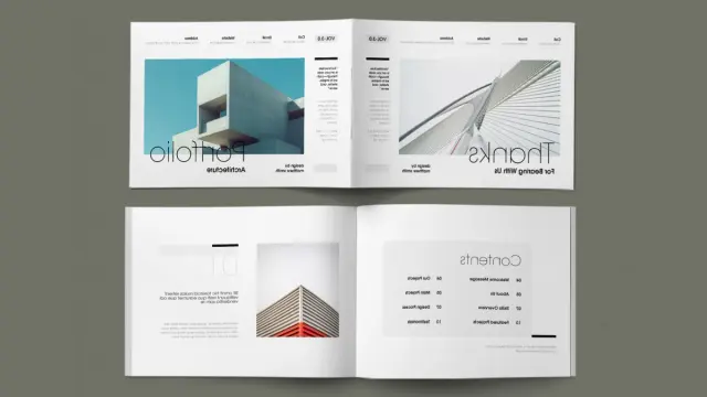 Modern and Minimalist Architecture Portfolio Brochure Layout by ContestDesign in A4 Landscape Format for Adobe InDesign