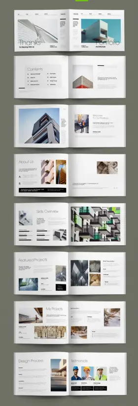 Modern and Minimalist Architecture Portfolio Brochure Layout by ContestDesign in A4 Landscape Format for Adobe InDesign