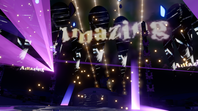 VR Screenshot. "Amazing" flashes on screen while MaRLo's "You Are Not Alone" plays.