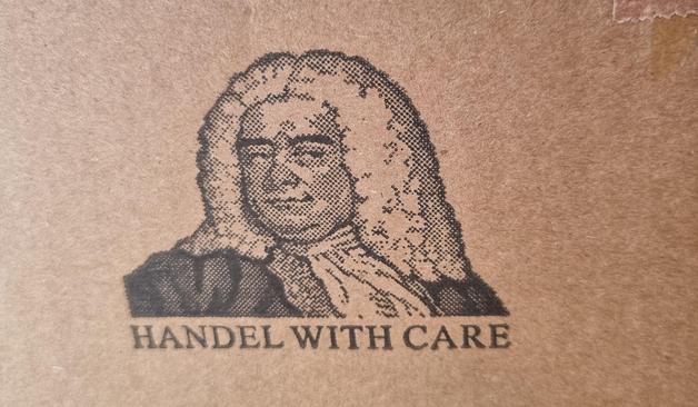 Image of George Handel with "Handel with care"