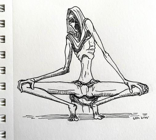 A drawing of a Pthumerian, a catacomb humanoid creature, in a seductive pose.