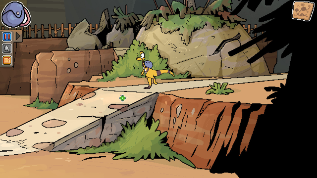 Zid walking around a mysterious settlement. Screenshot from Zid Journey