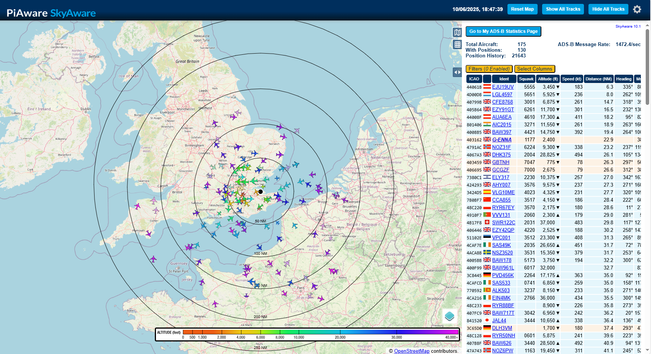 busy skies over south east uk and EU