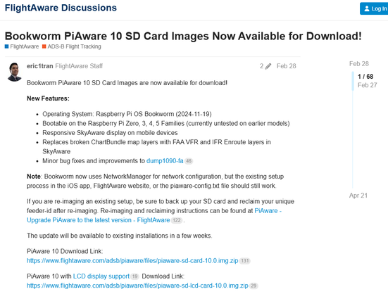 screenshot of the PiAware 10.1 release notes