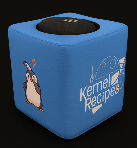 Kernel Recipes conference flying including our logo and our mascot