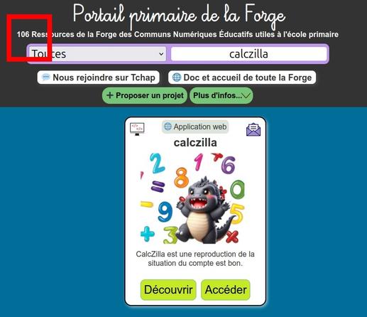 application calczilla sur le portail primaire de la forge édu.
