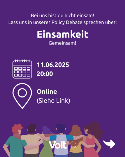 Bei uns bist du nicht einsam! Lass uns in unserer Policy Debate sprechen über: Einsamkeit    Gemeinsam! - 11.06.2025 - 20:00 Uhr - Online (Siehe Link)