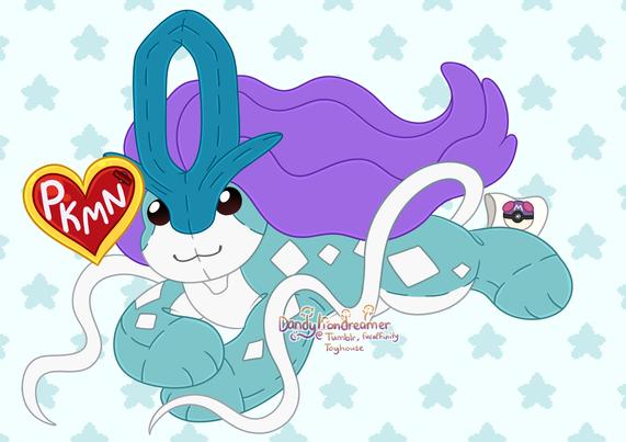 the legendary dog pokemon suicune redesigned to look like a stuffed animal beanie baby, their heart tag says PKMN and they have a master ball on their leg tag