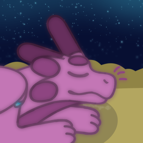 a drawing of a purple dragon sleeping on a barren world