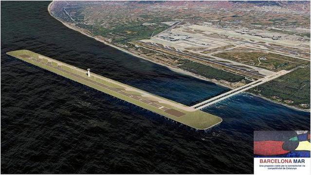 Imatge virtual de la pista sobre el mar, un dels projectes descartats (Grup promotor de l'ampliació del Prat amb pista so)