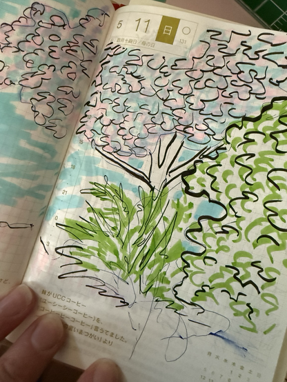 Sketchbook page featuring sketches of spring trees