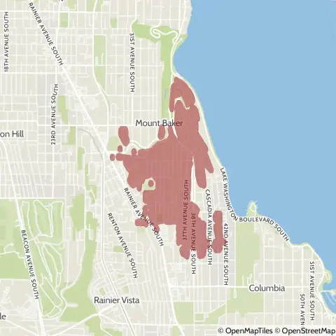A map showing the location of the outage, centered around South Horton Street in the Mount Baker area.