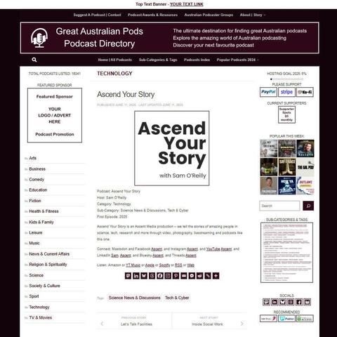 Ascend Your Story
Screenshot of the podcast listing on the Great Australian Pods website