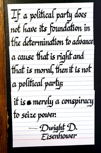 the quote in the post written in italic calligraphy on index cards