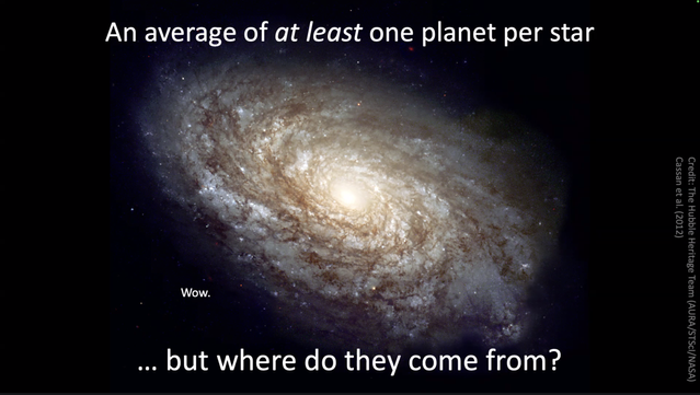 An average of at least one planet per star 
Wow. 
but where do they come from?
Image of a spiral galaxy.