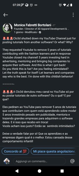 Screen shot preso da linkedin dove é descritto il problema che sta riscontrando questa artista brasiliana con youtube