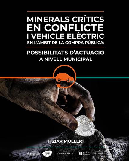 Portada de l'informe. Sobre un fons negre, s'hi veu una mà embrutada que amb dos dits sostenen un mineral valuós.