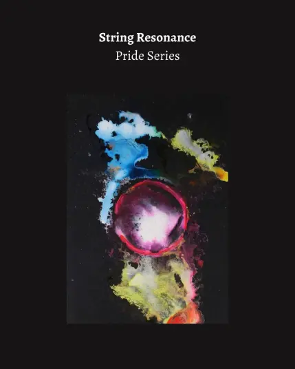 peinture sur fond noir, formes abstraites de couleur bleue, jaune, dorée, rose et blanche