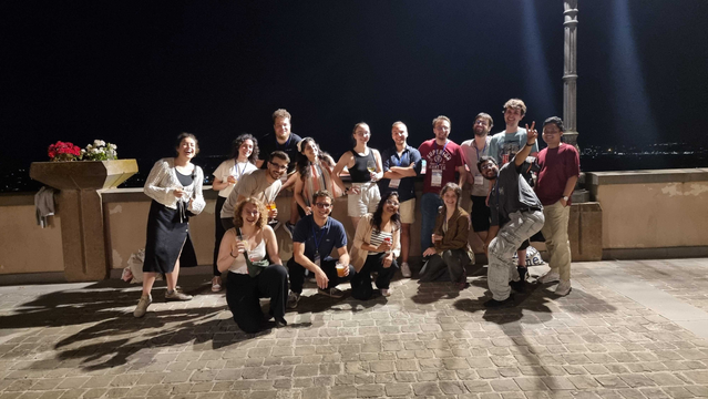 Participants of the 2025 edition of International Semantic Web Research Summer School on Bertinoro main village quare during nighttime after a hard day of research...