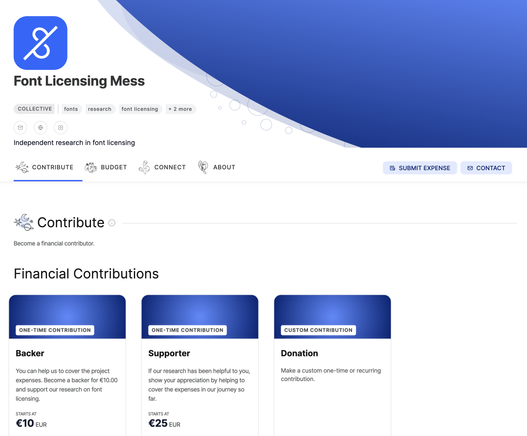 Font Licensing Mess page in Open Collective
