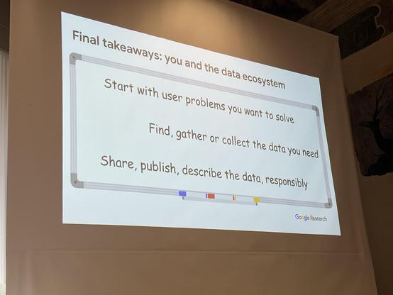 Final Slide from Natasha Noy's keynote presentation: 
- start with the problems you want to solve
- Find, gather, and collect the data. that you need
- Share, publish, describe the data, responsibly!