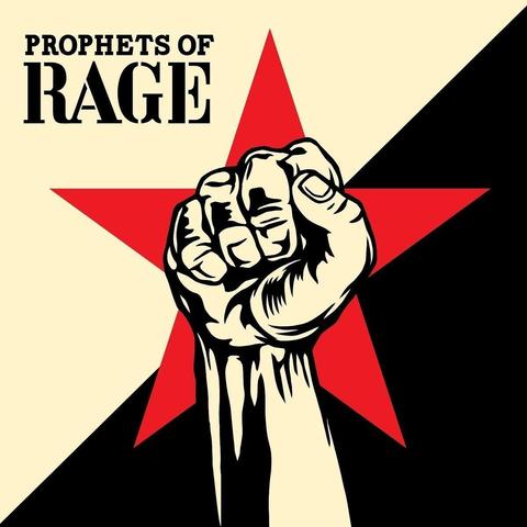 The cover art for the eponymous album by Prophets of Rage.

The background of the image is halved horizontally, the top/left half is beige and the bottom/right half is black. At the centre is a big red star with an illustration of a fish being held up on top. The band name is at the top left in black, with 'PROPHETS OF' in a slab serif font, with a much larger 'RAGE' underneath in a stencil font.