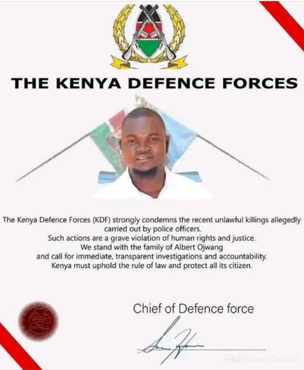 #Kenya Defense Forces #KDF condemn the "unlawful killing"