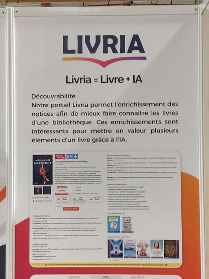 Kakémono faisant la promotion du portail Livria. On peut lire « Livria = livre + IA ».
