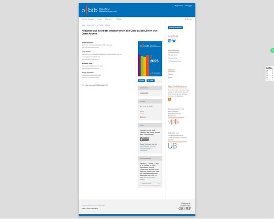 Resümee aus Sicht der Initiator*innen des Calls zu den Zielen
von Open Access, aufrufbar unter https://doi.org/10.5282/o-bib/6161