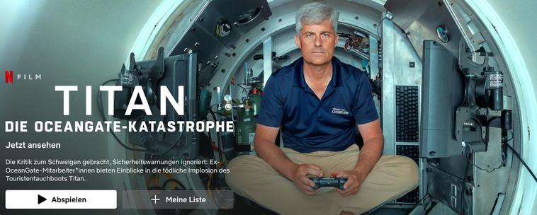 Netflix-Screenshot zu einem Film namens „Titan, die Oceangate-Katastrophe“