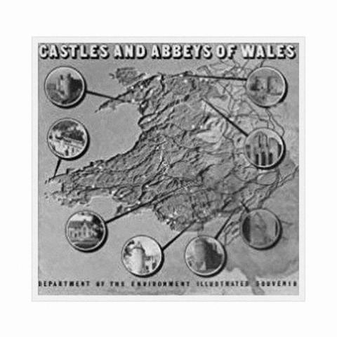 Shows the cover, which is an illustration of Wales with the location of castles and abbeys featured