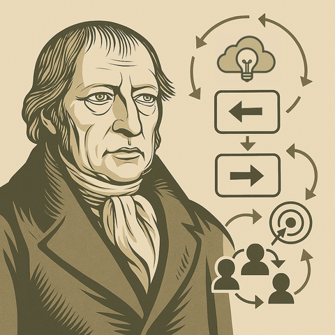 Hegel and symbols representing a theory of change development process