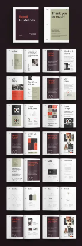 Customizable Adobe InDesign Brand Identity Guidelines Layout by E-Type in US Letter and A4