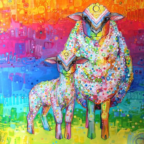 a lamb and sheep embodying the progress pride flag