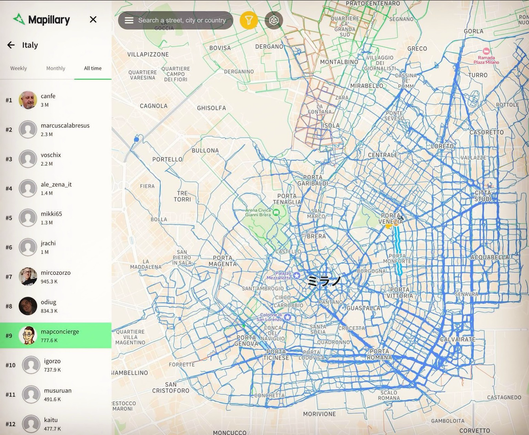 Mapillary Leaderboard in Italy.
