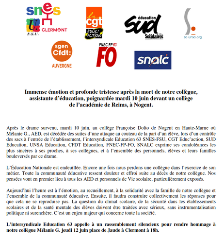 Capture d'écran du communiqué unitaire.