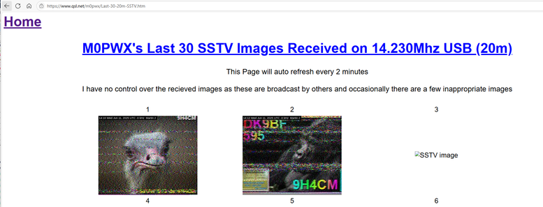 screen shot of my qsl.net QSSTV page showing two successful image uploads