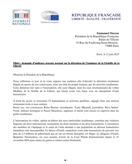 intégralité de la lettre adressée à Emmanuel Macron  - page 1