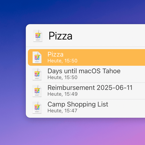 Cropped screenshot showing recent Soulver sheets in LaunchBar.