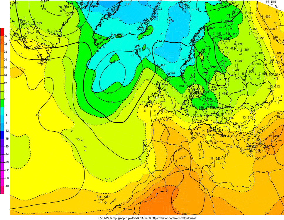 Analyse en altitude de la sitation météo en Europe ce jour.