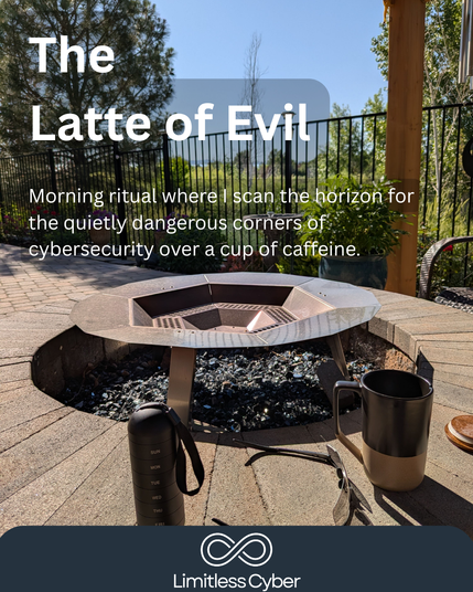 Morning ritual setup: firepit, sunglasses, and coffee mug at sunrise—quiet strategy time
