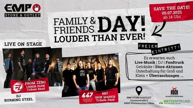 Ein Flyer mit den Infos, die im Post auch stehen. Es spielen die Bands "From Zero" (Linkin Park Tribute Band) und "667" (Iron Maiden Tribute Band). Adresse des Stores ist: Einsteinstr. 6, 49835 Wietmarschen-Lohne.