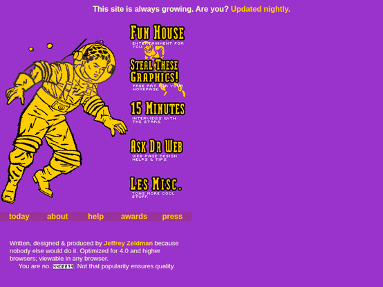 Screenshot of zeldman.com on January 16, 1999