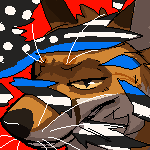 Icon drawing of me slashing through the thin blue line flag, symbolizing ACAB.