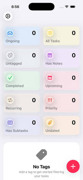 The TaskFrame Dashboard with the new Liquid Glass button in light mode.