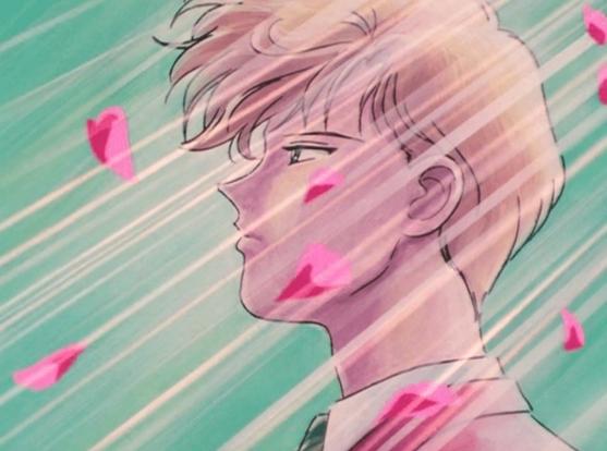 Haruka surrounded by rose petals