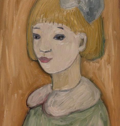An oilpainting on wood telling about girlhood. Preparing coming solo art exhibition in Finland.