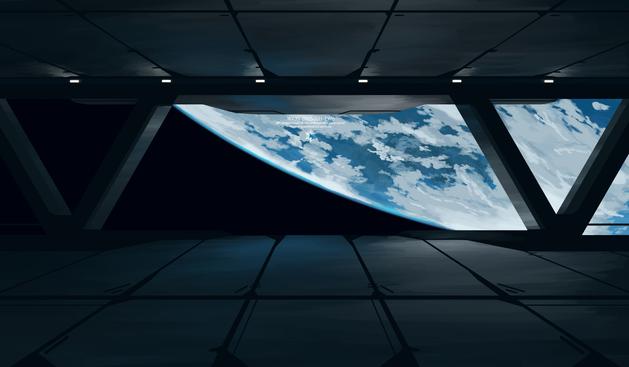 drawing observation deck on a scifi space station or something overlooking an earth like planet
