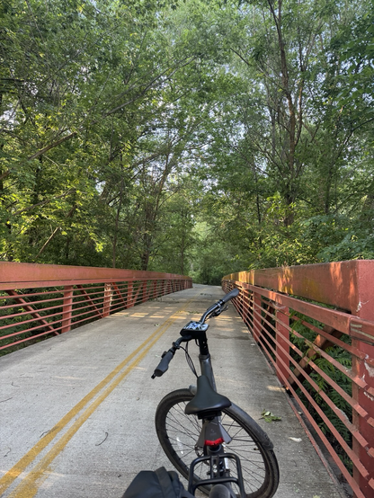 View entering the longest concrete-deck bridge on my commute. My bike in the foreground.