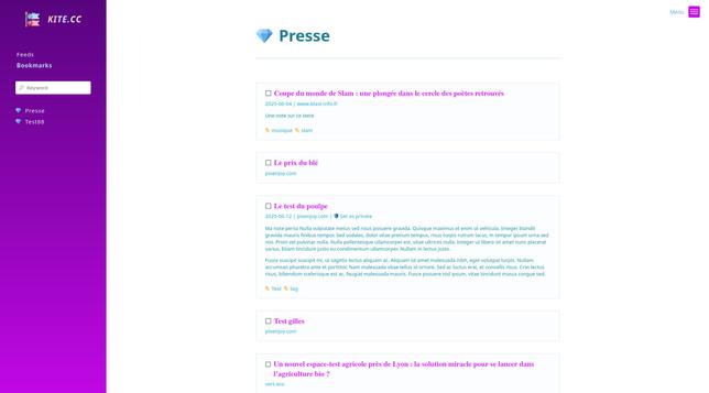 KITE, bookmarks page